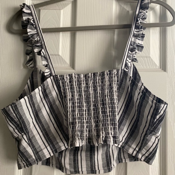 Express Grey and White Striped Crop Top with Ruffle Straps - Picture 4 of 4